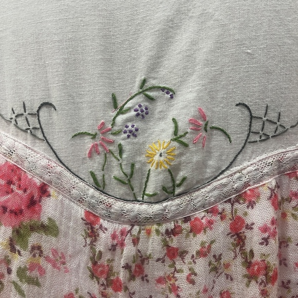 Pink Upcycled Boho Shabby Chic High Low  Dress with  Ruffles & Appliqués, Size M - Picture 12 of 13